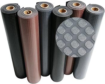 Rubber-Cal non-slip runner rolls in black, brown, and grey