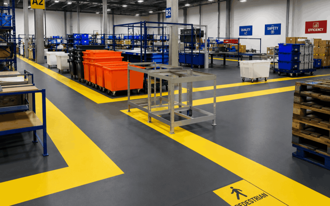 flooring for a warehouse with interlocking PVC tiles