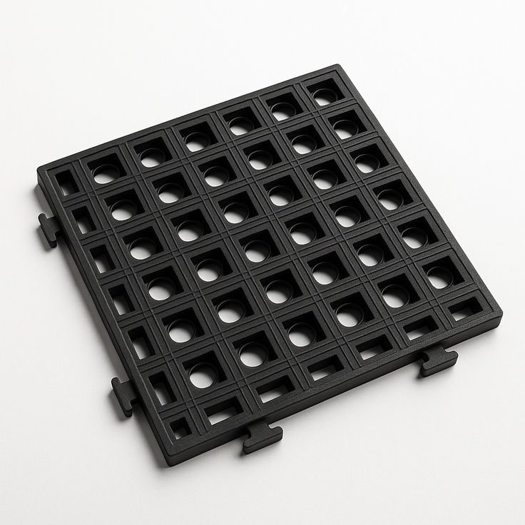 Red duckboard lock interlocking PVC drain tile on floor, non-slip fast-drain surface