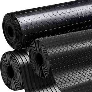 Black rubber roll flooring with coin, stud, and fine-rib patterns