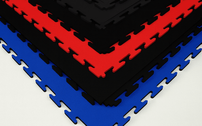 Rubberised interlocking mats in multiple colours