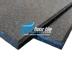 High-Traffic Garage flooring tile in dark grey rubber with blue fleck