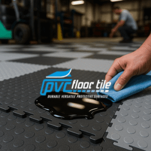 Hand wiping oil spill off Workshop OilShield Tiles