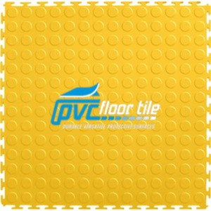 Scratch resistant garage flooring – yellow 500×500 mm PVC interlocking coin-dot tile, non-slip