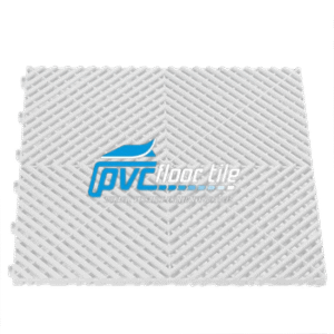 White vented garage floor tile, low-maintenance and chemical-resistant.