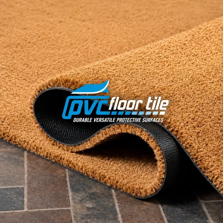 PVC-backed coir carpet mat with plain natural coir surface