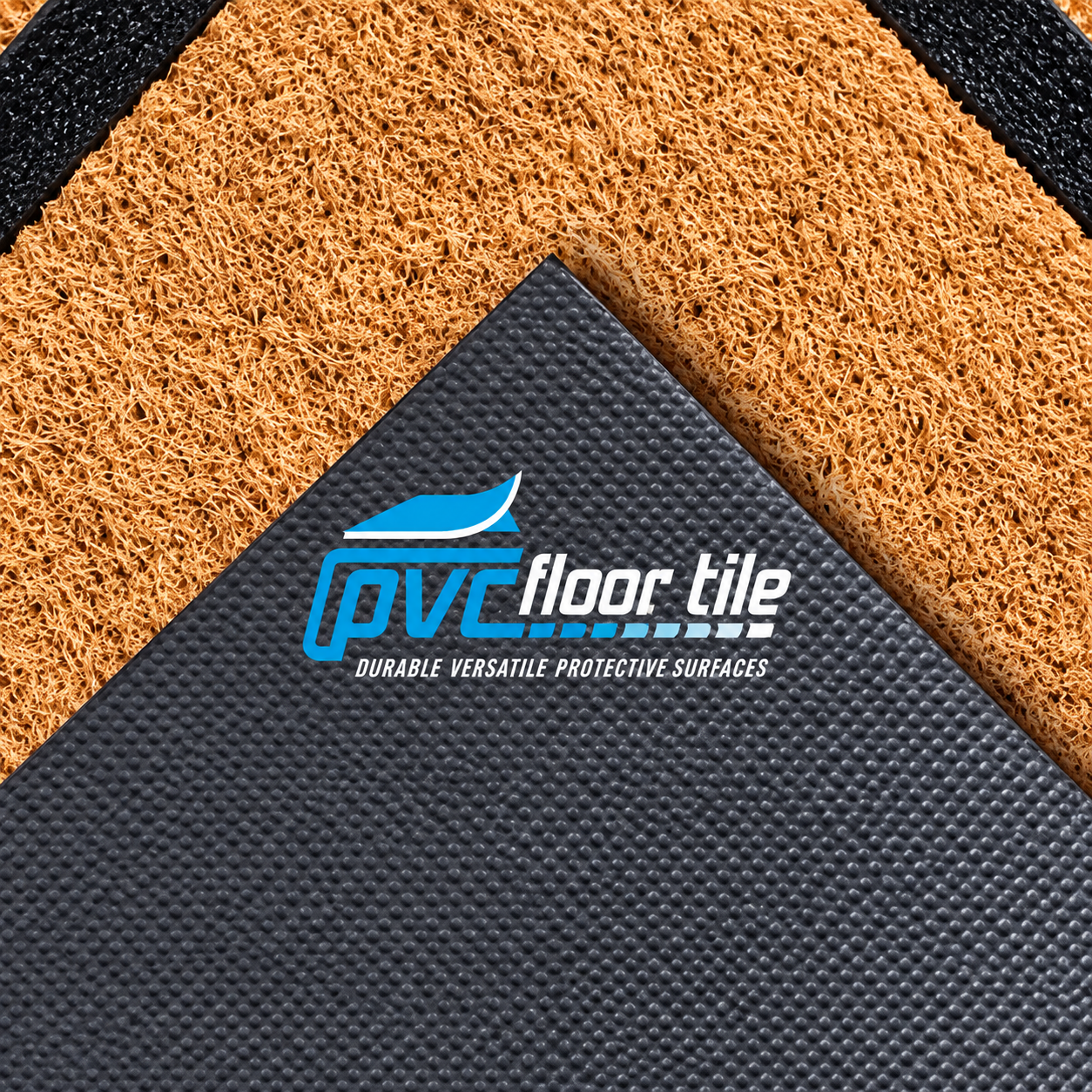 PVC backed coir mat plain edge detail with PVC Floor Tile logo