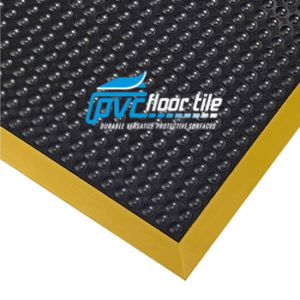 Rubber anti-fatigue bubble mat, black with yellow safety edging, 12 mm