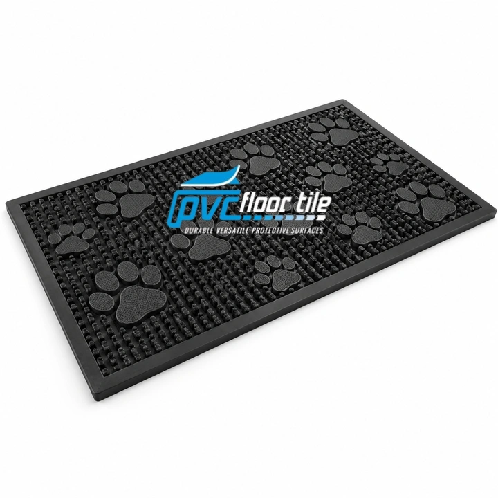 Rubber paw print scraper mat 750 x 450 x 8mm with textured cleaning surface