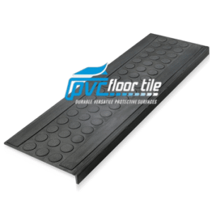 Closed Stud Stair Tread Mat black coin-pattern PVC rubber covers providing non-slip finish on stairs for indoor and outdoor safety