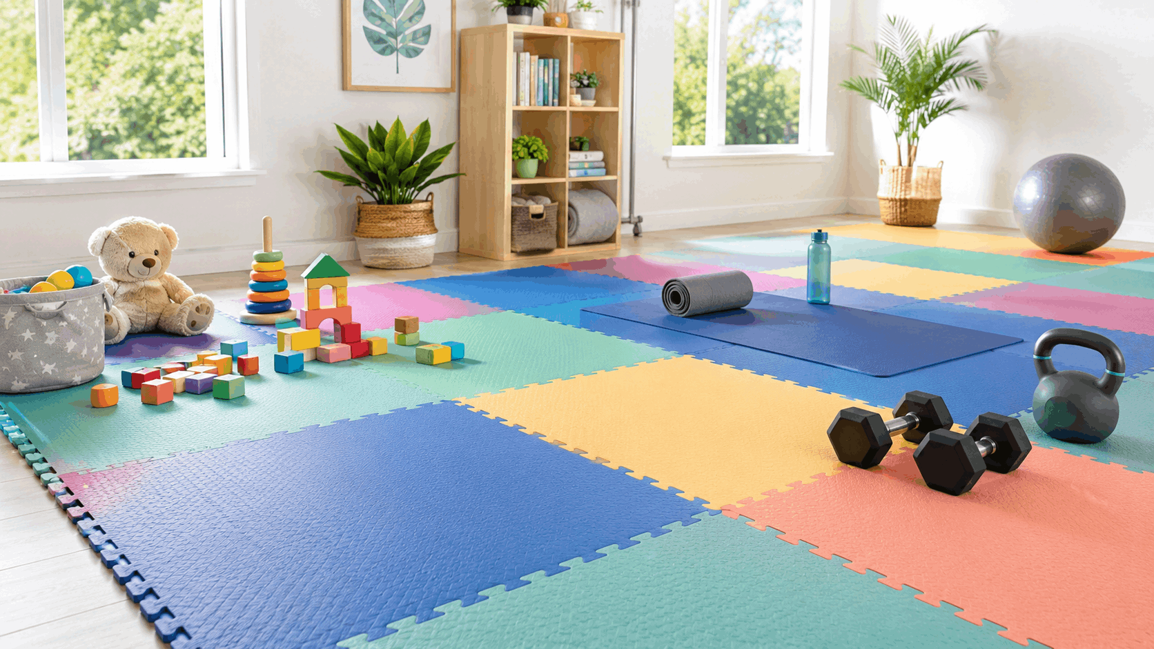 EVA foam mats installed in a playroom and activity area
