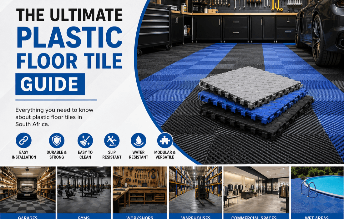 Alt text: Plastic floor tile guide South Africa for garages gyms workshops and commercial spaces