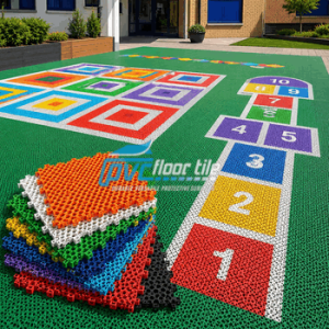 School and club sports flooring with colourful interlocking tiles
