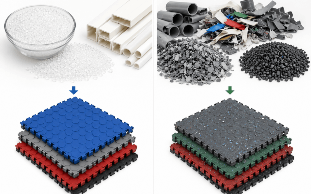 Virgin PVC vs Recycled PVC Floor Tiles used to make interlocking floor tiles