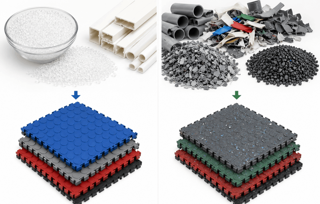 Virgin PVC vs recycled PVC floor tiles