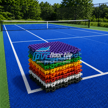 Tennis sport interlocking tiles on blue court stack
