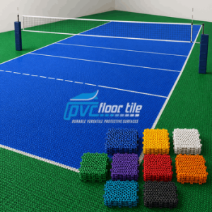 Volleyball sport floor tiles with open-grid surface