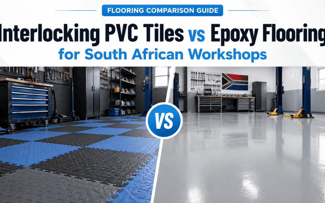 Workshop flooring comparison between Interlocking PVC Tiles vs Epoxy Flooring