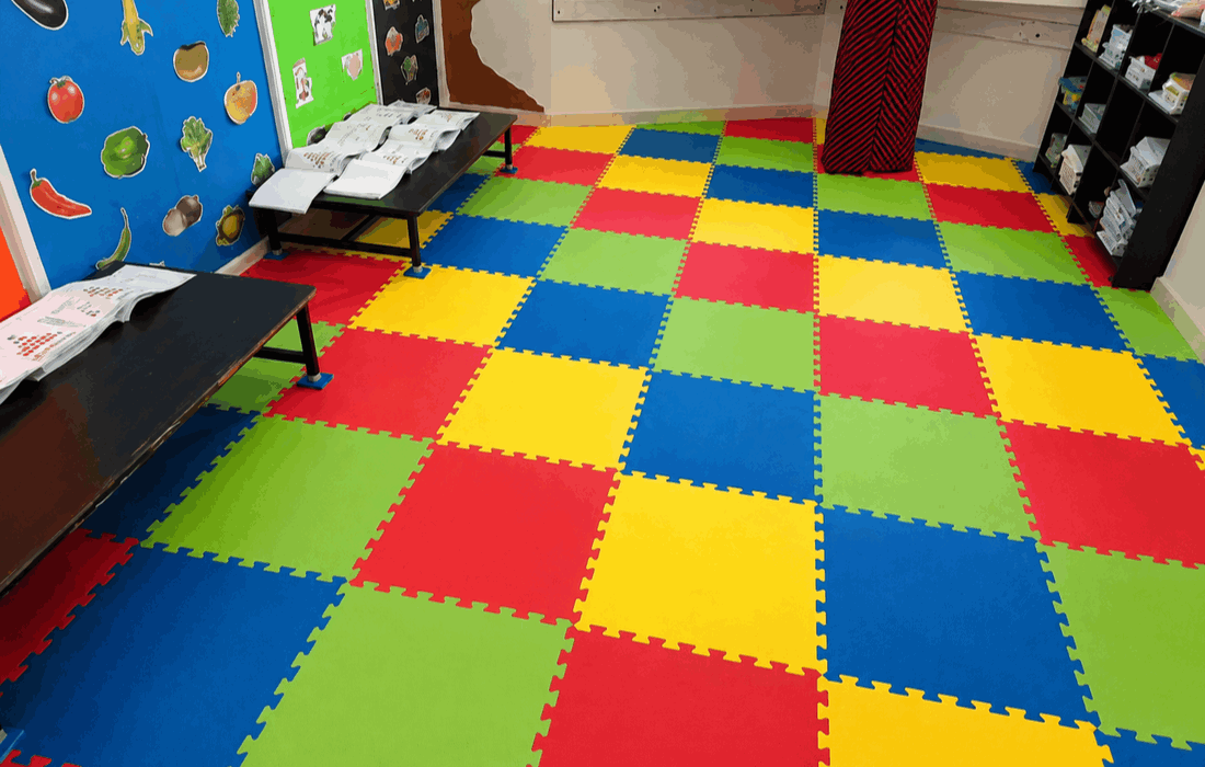 EVA foam mats in a school classroom activity room