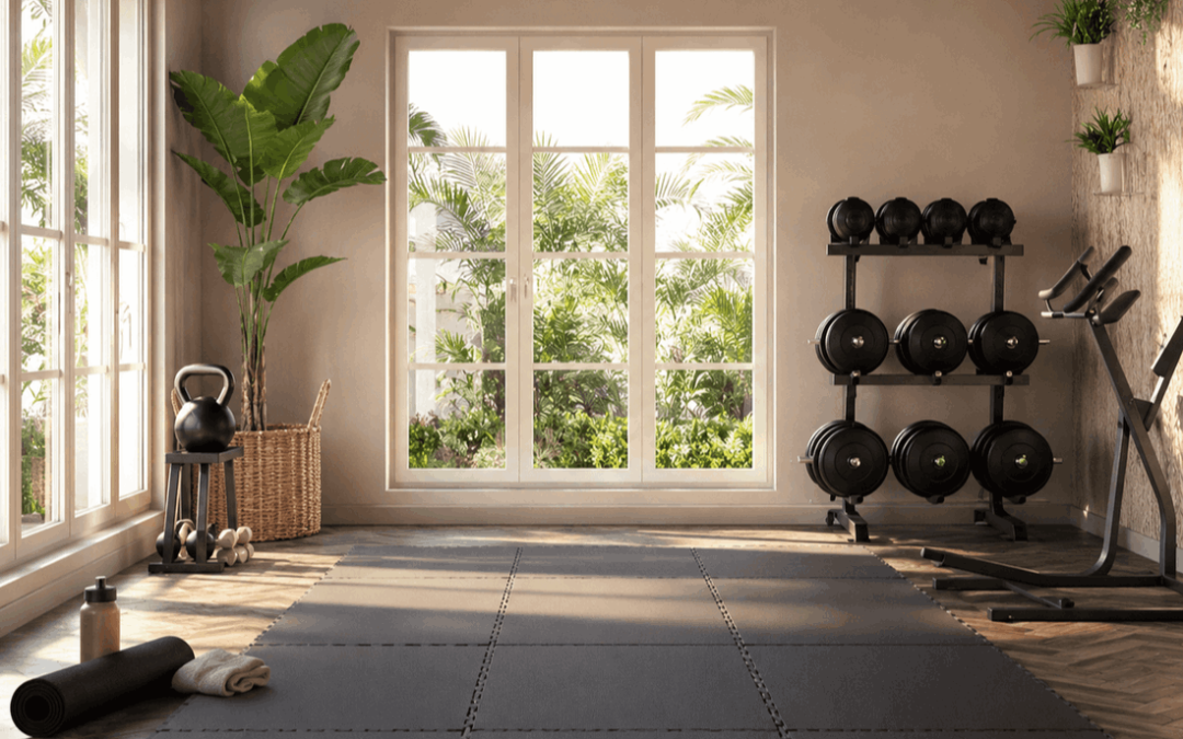 Flooring for yoga Pilates and light training at home with black interlocking EVA foam mats