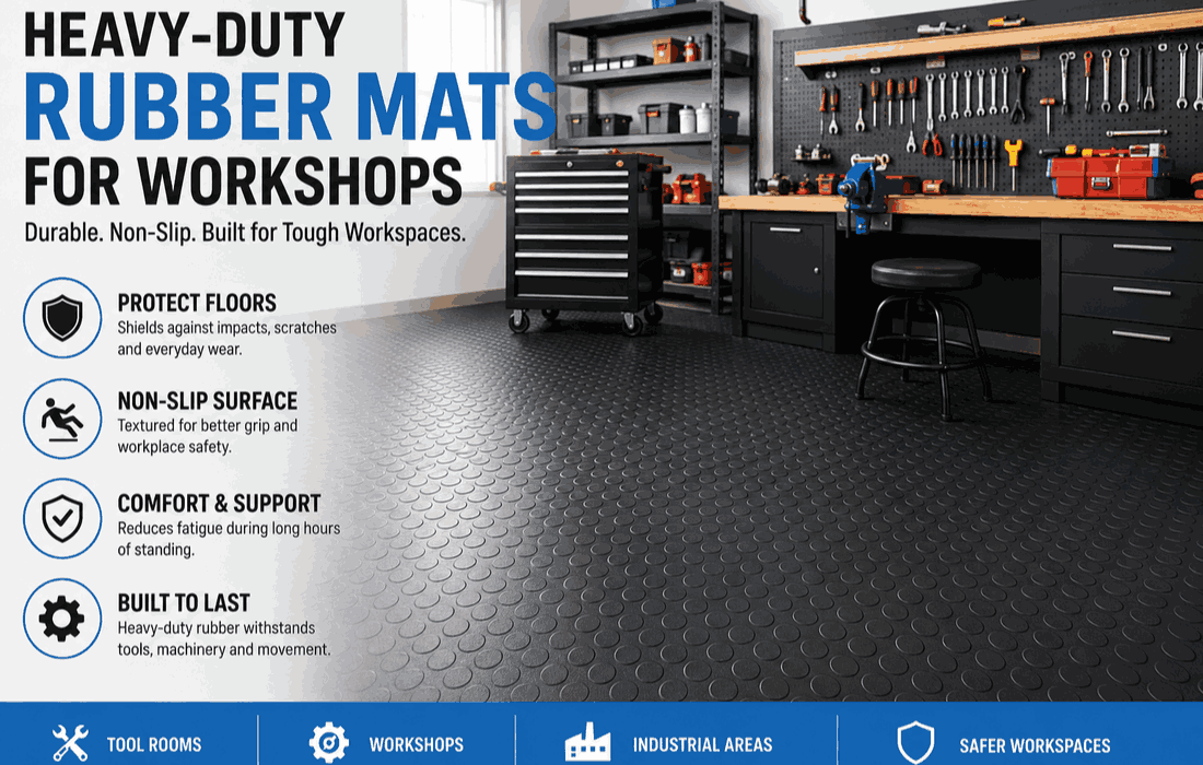 Heavy-duty rubber mats for workshops and tool rooms