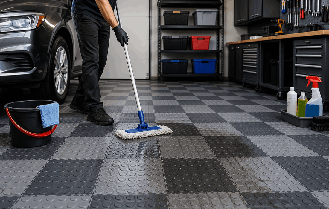 Cleaning and maintaining garage floor tiles