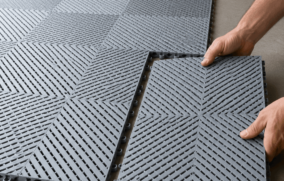 Installing interlocking garage tiles without glue