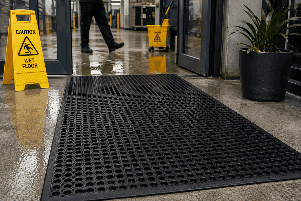 Non-slip rubber mats for wet and high-traffic areas