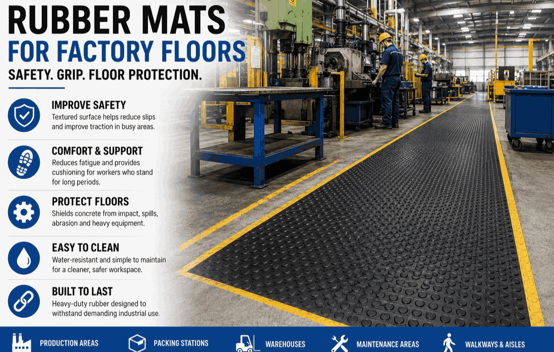 Rubber mats for factory floor safety