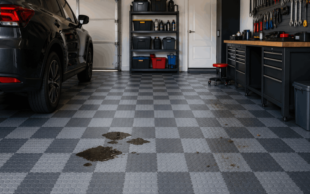 Top garage flooring for oil spills with easy clean floor tiles and car storage area