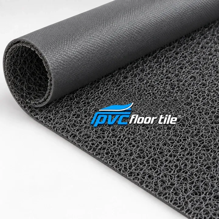 Black vinyl spaghetti mat roll for site and workshop flooring