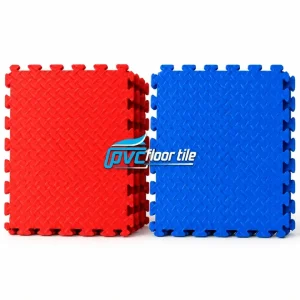 Red and blue 12 mm EVA foam interlocking puzzle tiles
