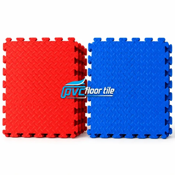 Red and blue 12 mm EVA foam interlocking puzzle tiles