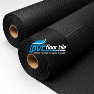 Black combi ribbed rubber flooring roll sold per metre