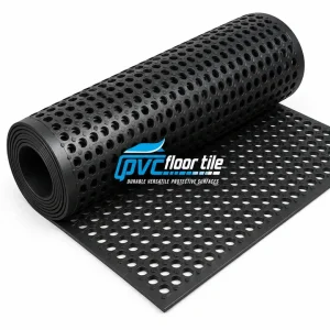 Black rubber ramp mat roll with open drainage holes