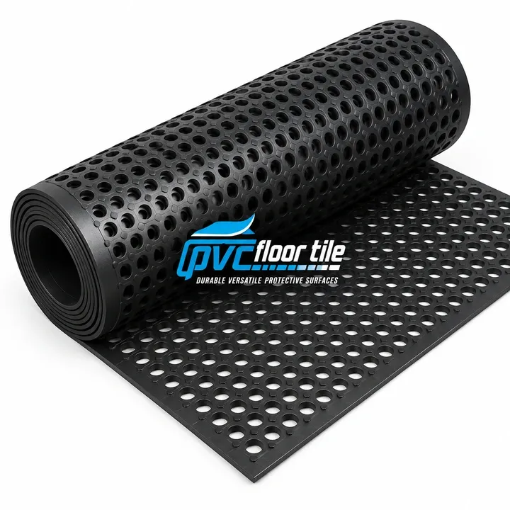 Black rubber ramp mat roll with open drainage holes