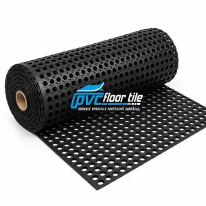 Black rubber ring mat roll with open drainage holes