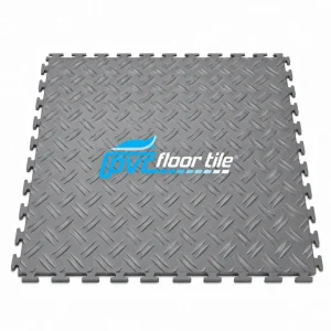 Grey DiamondGrip interlocking PVC floor tile 500 × 500 × 5 mm with diamond plate surface