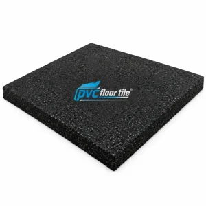 Black heavy-duty interlocking rubber gym mat with speckled surface