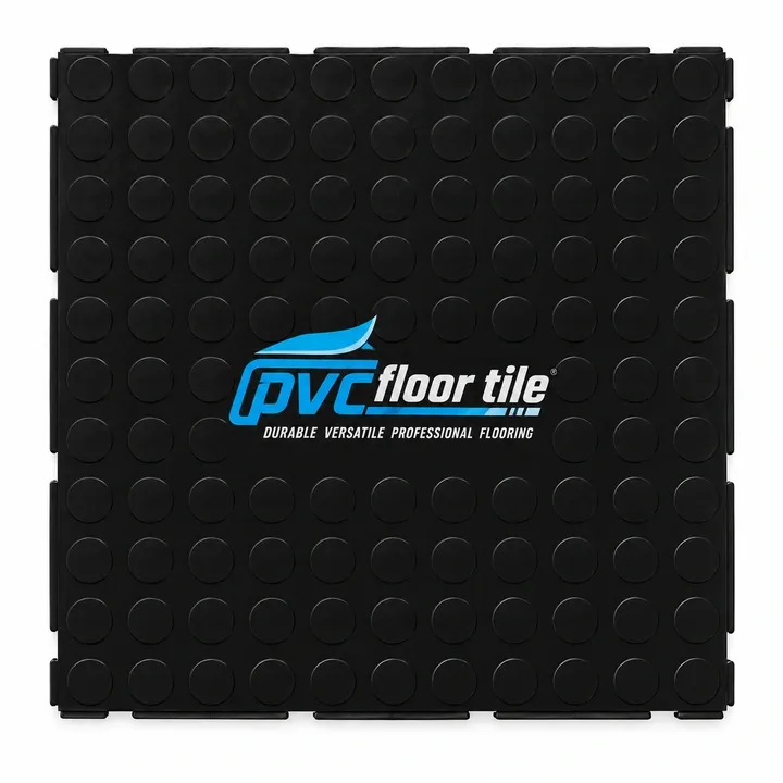 Black HiddenLink PVC floor tile 500-×-500-×-5 mm with raised coin surface
