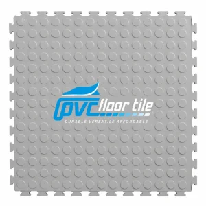 Light grey PVC interlocking floor tile with raised coin surface