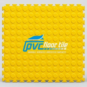Yellow Kwiklok interlocking PVC floor tile 500 × 500 mm with raised coin surface