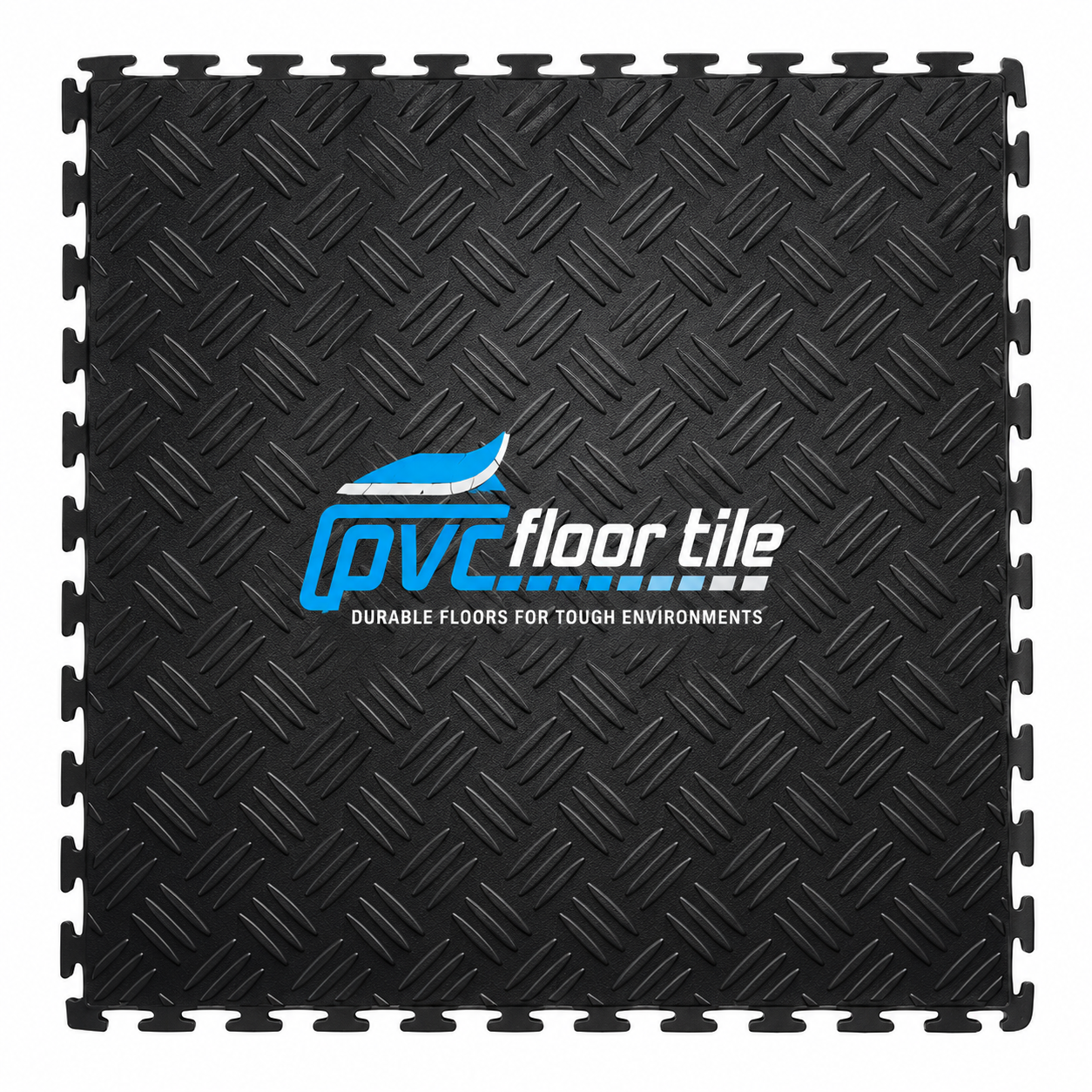 Black SquareLock checkered interlocking PVC floor tile 500-×-500 mm