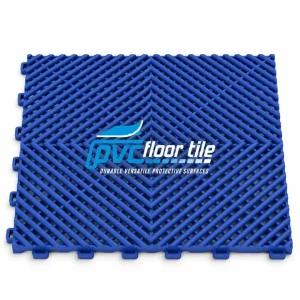 Blue airflow grid mat 395×395×18.1mm with interlocking vented surface.