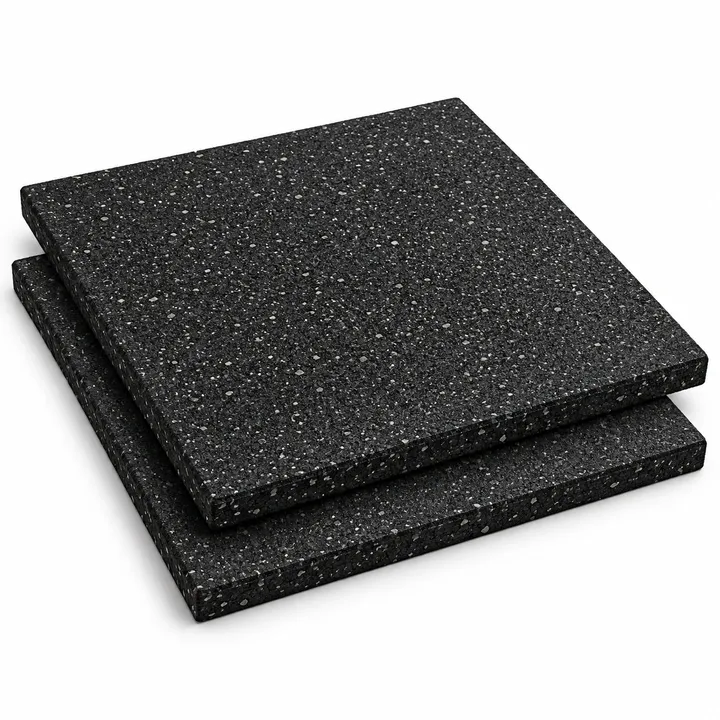 Black heavy-duty rubber flooring tile