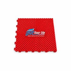Red airflow grid mat 395×395×18.1mm with interlocking vented surface.