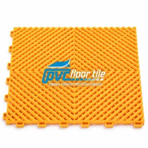 Yellow airflow grid mat 395×395×18.1mm with interlocking vented surface.